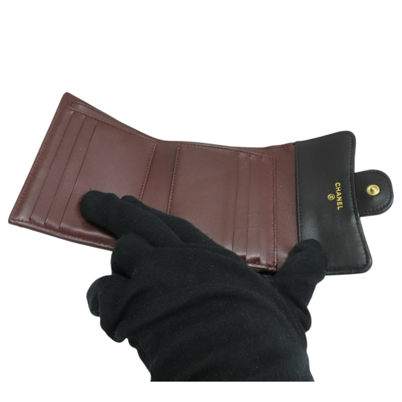 黑色 羊皮 三折短夾 金扣【CHANEL 香奈兒】 AP0231-4