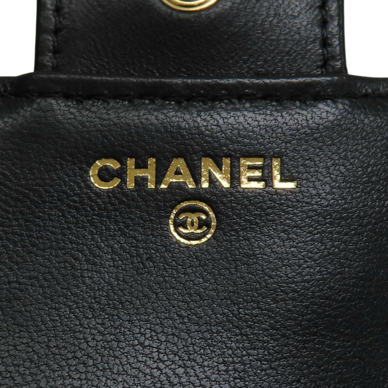 黑色 羊皮 三折短夾 金扣【CHANEL 香奈兒】 AP0231-10