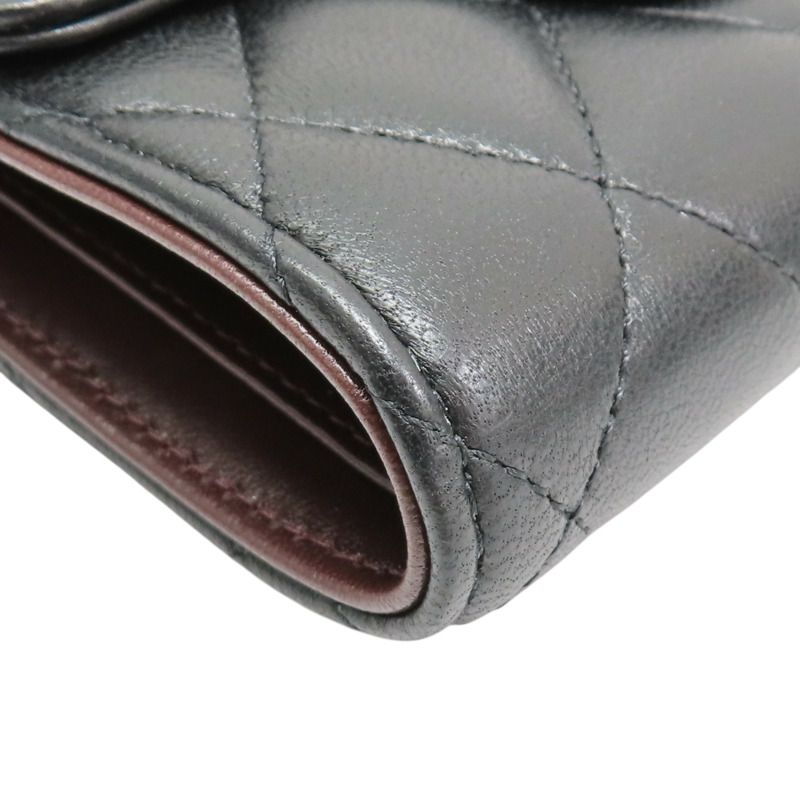 黑色 羊皮 三折短夾 金扣【CHANEL 香奈兒】 AP0231-14