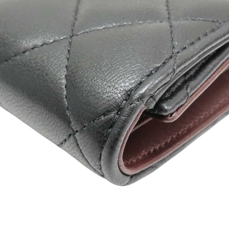 黑色 羊皮 三折短夾 金扣【CHANEL 香奈兒】 AP0231-17