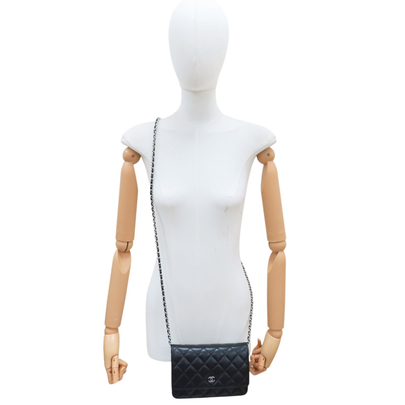 黑色 菱格紋 羊皮 WOC 肩背包 銀釦【CHANEL 香奈兒】 A33814-9