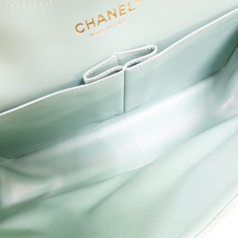 湖水綠 菱格紋 荔枝牛皮 JUMBO 30CM 肩背包【CHANEL 香奈兒】 A58600-4