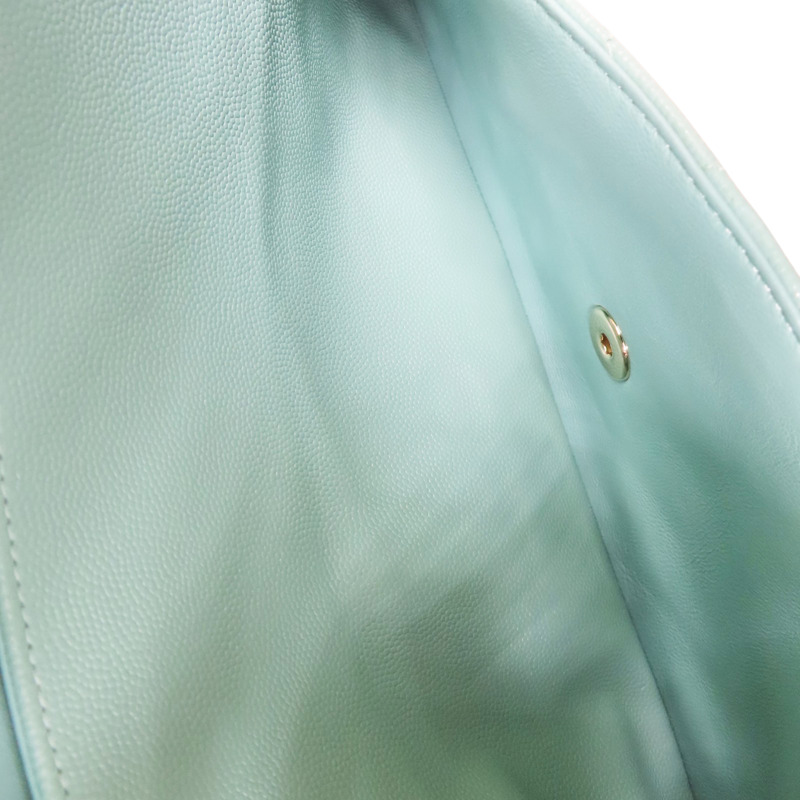 湖水綠 菱格紋 荔枝牛皮 JUMBO 30CM 肩背包【CHANEL 香奈兒】 A58600-5