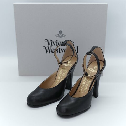 （閒置品♥️未使用已貼底）Vivienne Westwood 西太后 經典 黑色皮革 塔型高跟鞋