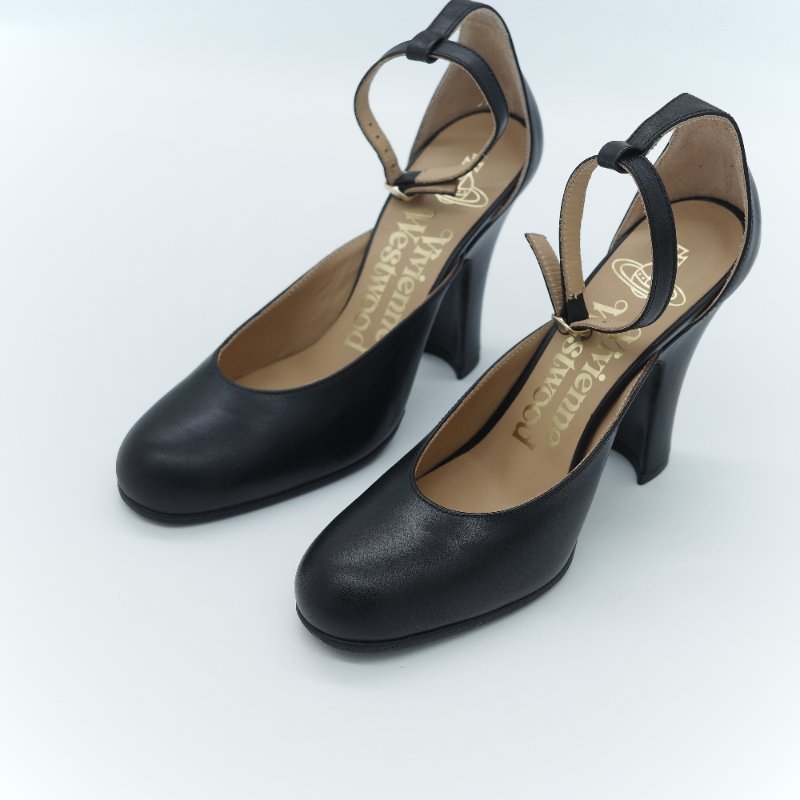 （閒置品♥️未使用已貼底）Vivienne Westwood 西太后 經典 黑色皮革 塔型高跟鞋-1