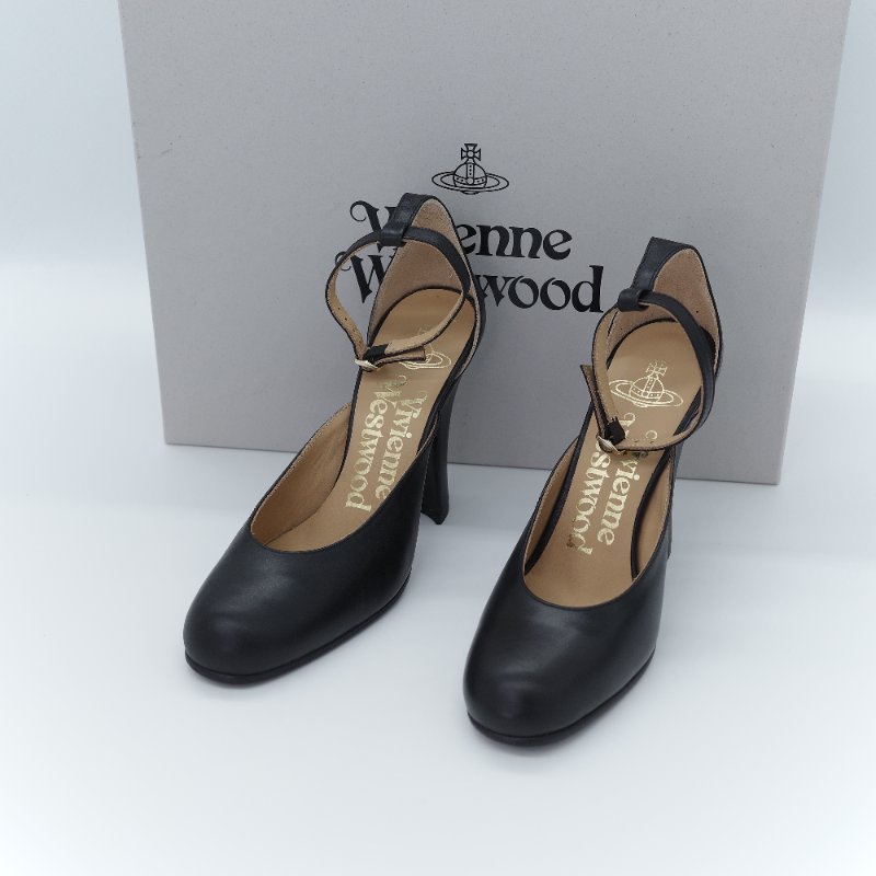 （閒置品♥️未使用已貼底）Vivienne Westwood 西太后 經典 黑色皮革 塔型高跟鞋-5