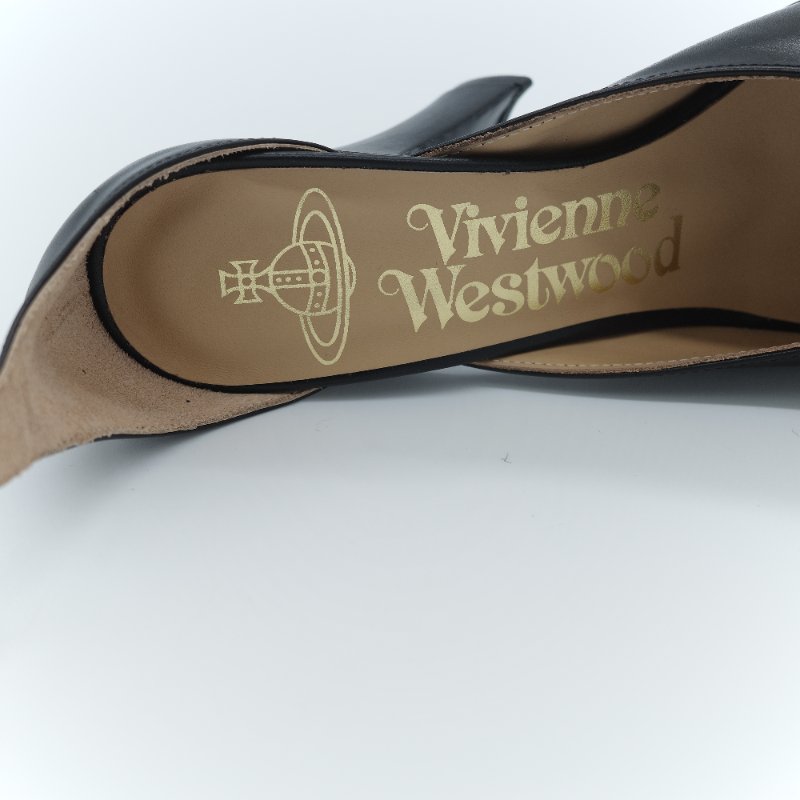 （閒置品♥️未使用已貼底）Vivienne Westwood 西太后 經典 黑色皮革 塔型高跟鞋-6
