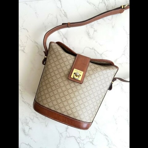 【LA LUNE】稀有中古包 Celine老花金扣薯條包 斜背包 側背包 單肩包 古董包