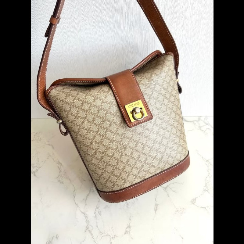 【LA LUNE】稀有中古包 Celine老花金扣薯條包 斜背包 側背包 單肩包 古董包-1