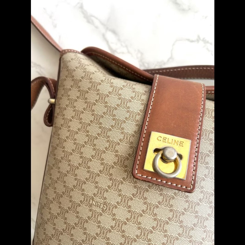 【LA LUNE】稀有中古包 Celine老花金扣薯條包 斜背包 側背包 單肩包 古董包-2