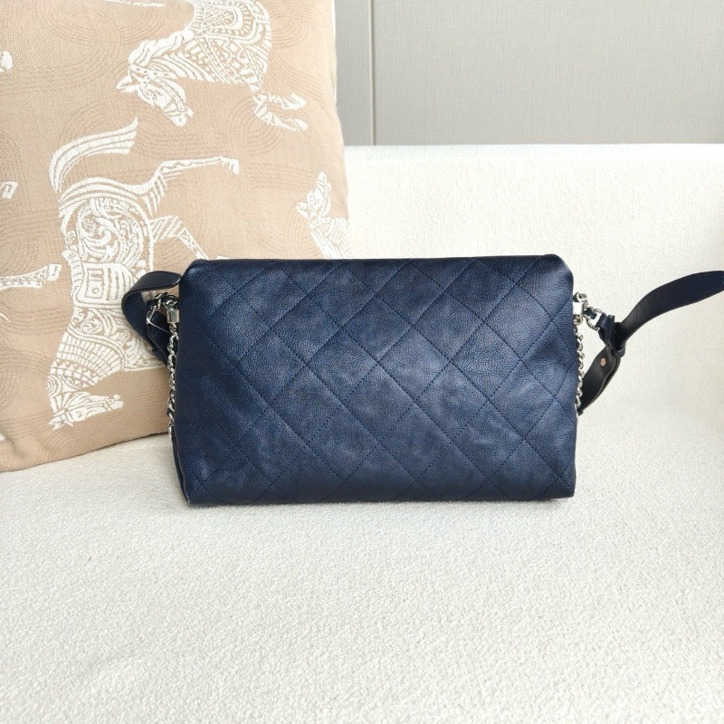 Chanel CF麻花辮機場包深藍色銀扣 荔枝皮28*18*10 98新配件塵袋 保卡-7