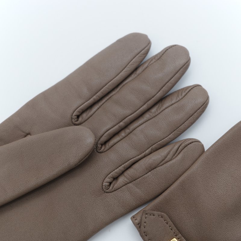 Hermès 愛馬仕 Soya 棕色亮面小羊皮金色凱莉飾扣手套-3