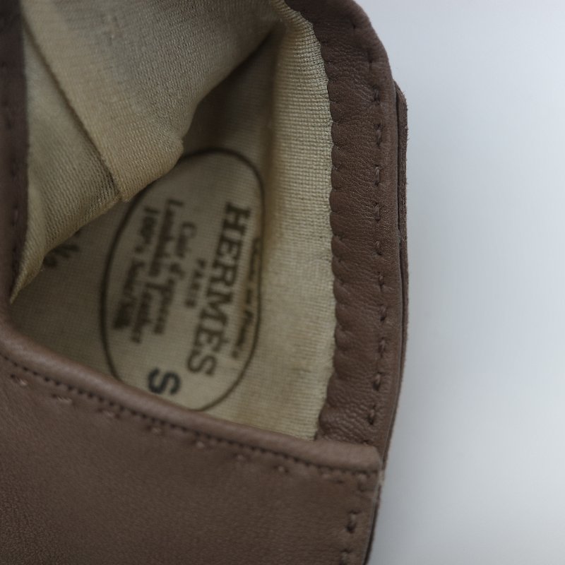 Hermès 愛馬仕 Soya 棕色亮面小羊皮金色凱莉飾扣手套-5