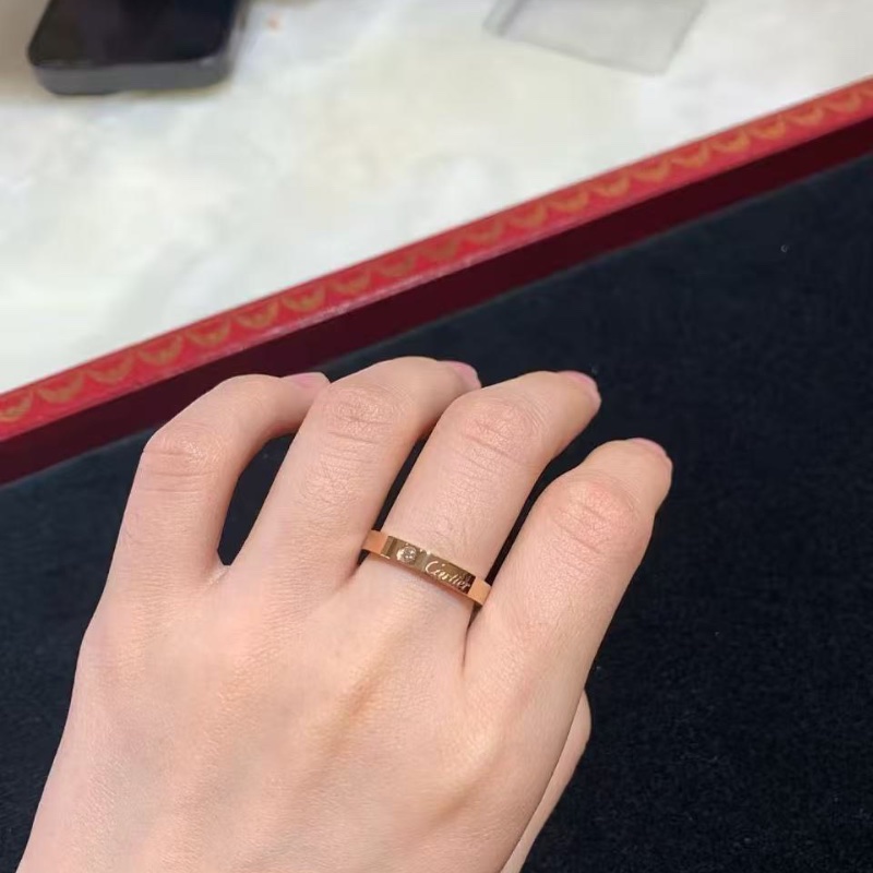 cartier 玫瑰金單鑽C DE CARTIER 結婚對戒54號 寬3mm 98新盒子保卡-0
