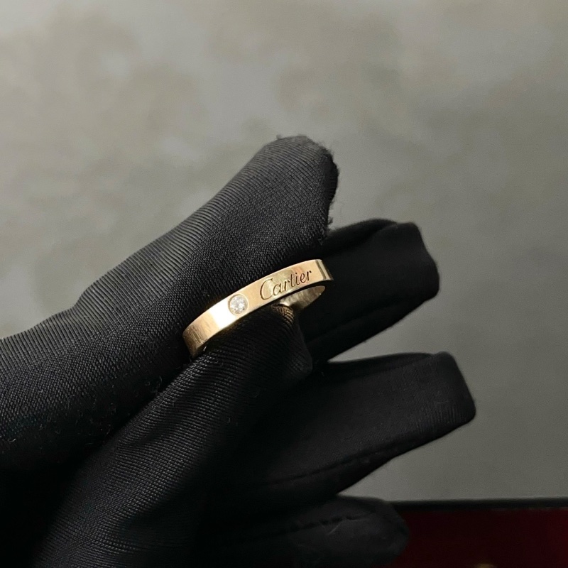 cartier 玫瑰金單鑽C DE CARTIER 結婚對戒54號 寬3mm 98新盒子保卡-2