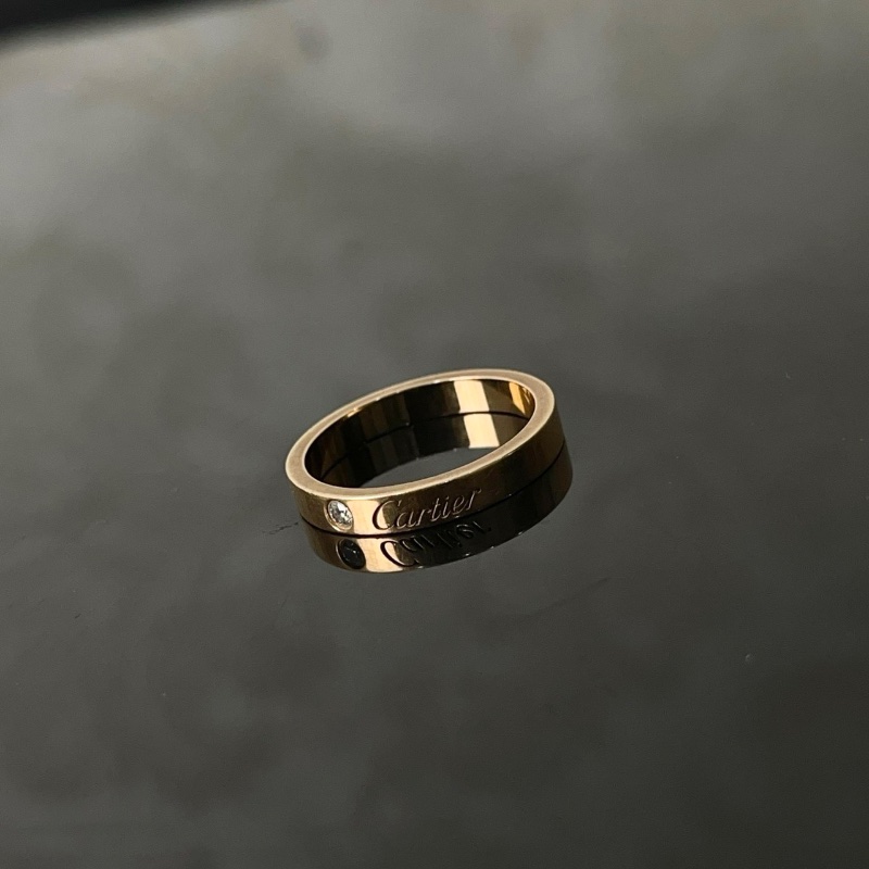 cartier 玫瑰金單鑽C DE CARTIER 結婚對戒54號 寬3mm 98新盒子保卡-4