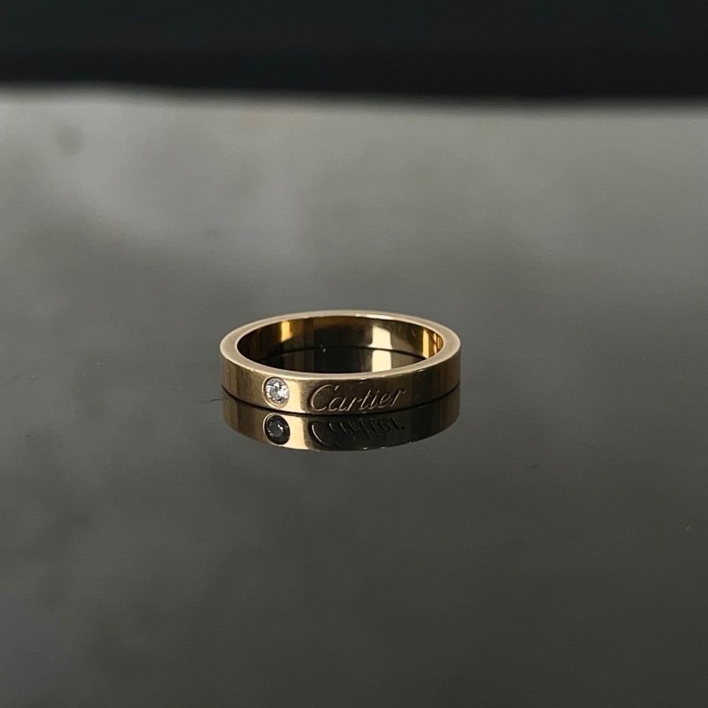 cartier 玫瑰金單鑽C DE CARTIER 結婚對戒54號 寬3mm 98新盒子保卡-7