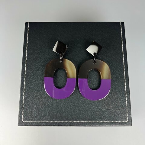 HERMES 紫牛角圓形耳環