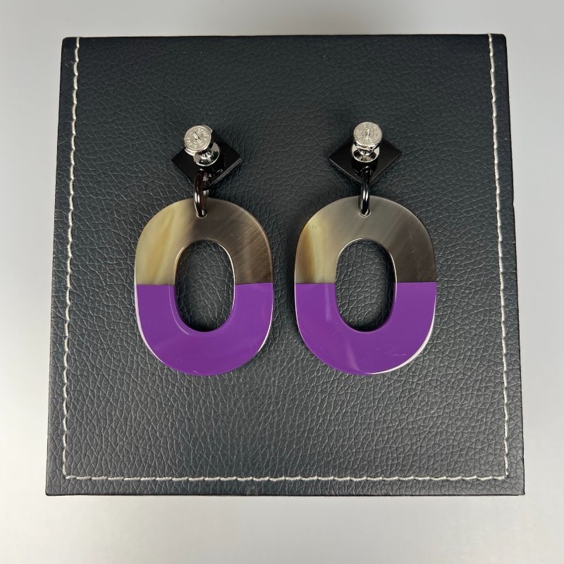HERMES 紫牛角圓形耳環-1