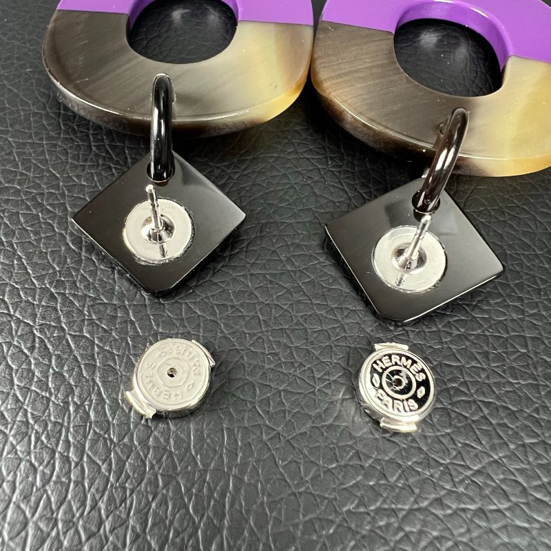 HERMES 紫牛角圓形耳環-2