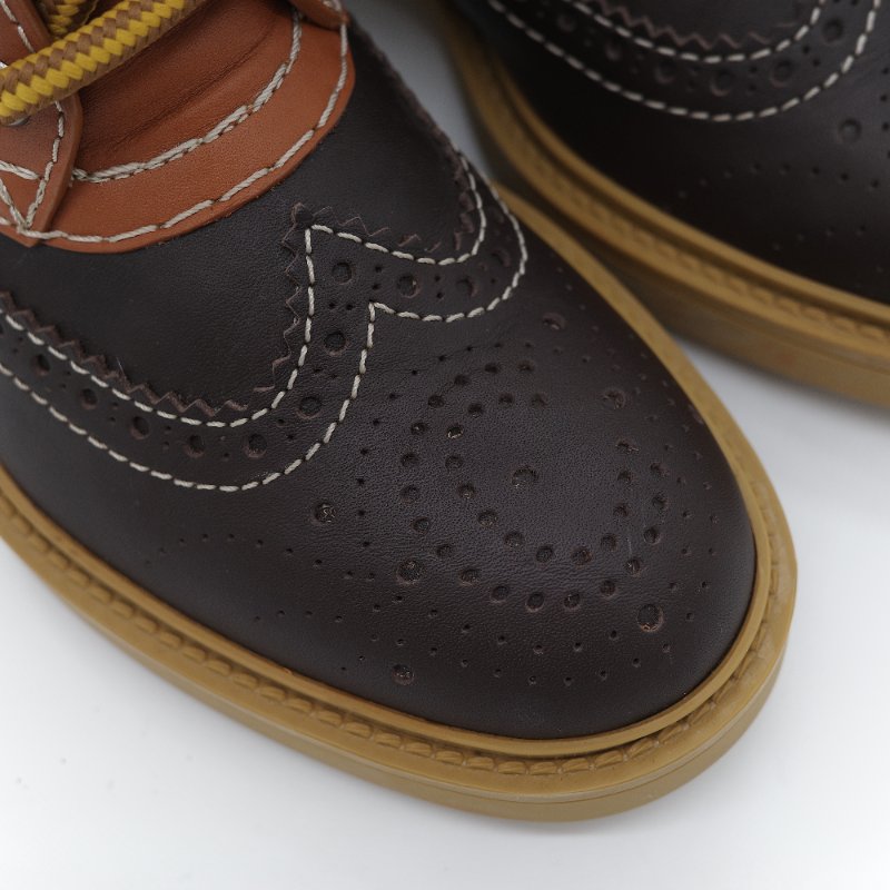 Chloé 蔻依 Franne 赭石色 棕色小牛皮雕花 拼接色 踝靴 EU36-4