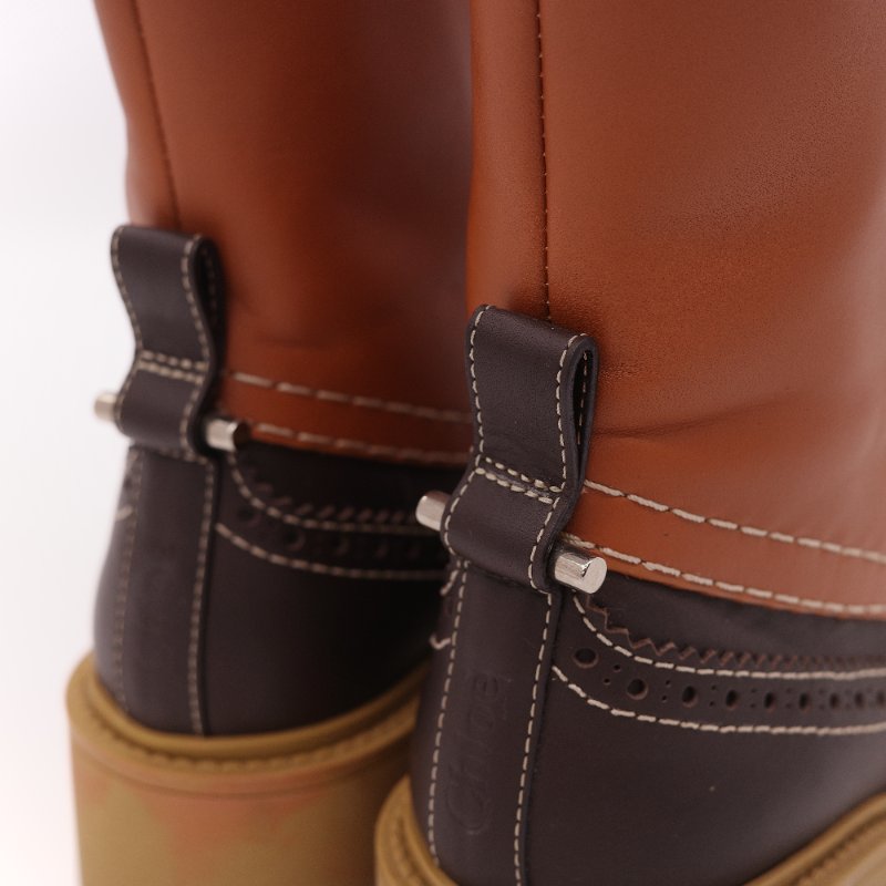 Chloé 蔻依 Franne 赭石色 棕色小牛皮雕花 拼接色 踝靴 EU36-5