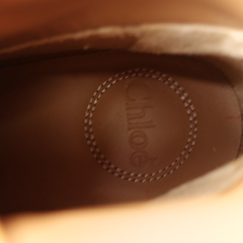 Chloé 蔻依 Franne 赭石色 棕色小牛皮雕花 拼接色 踝靴 EU36-8