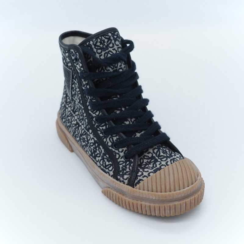 Loewe 羅威 Anagram 海軍藍 緹花帆布 經典標識 高筒休閒鞋 EU36-2