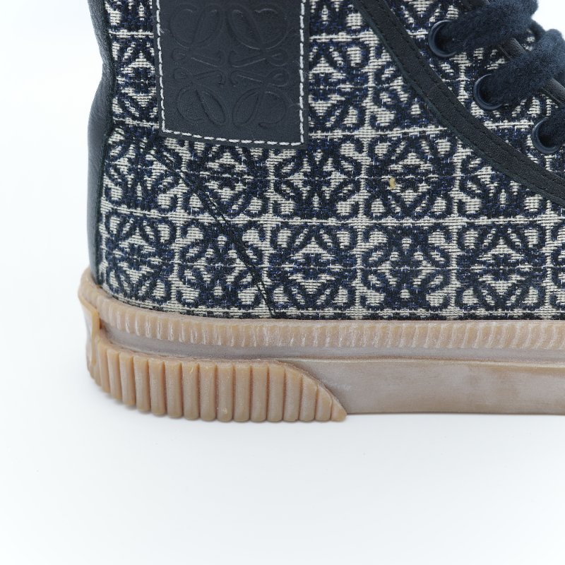 Loewe 羅威 Anagram 海軍藍 緹花帆布 經典標識 高筒休閒鞋 EU36-6
