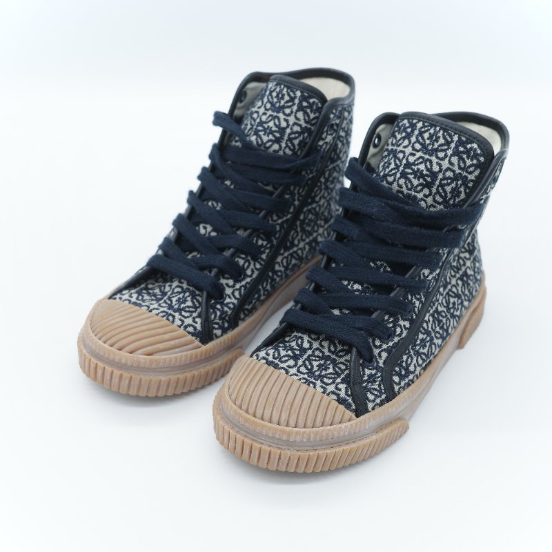 Loewe 羅威 Anagram 海軍藍 緹花帆布 經典標識 高筒休閒鞋 EU36-8