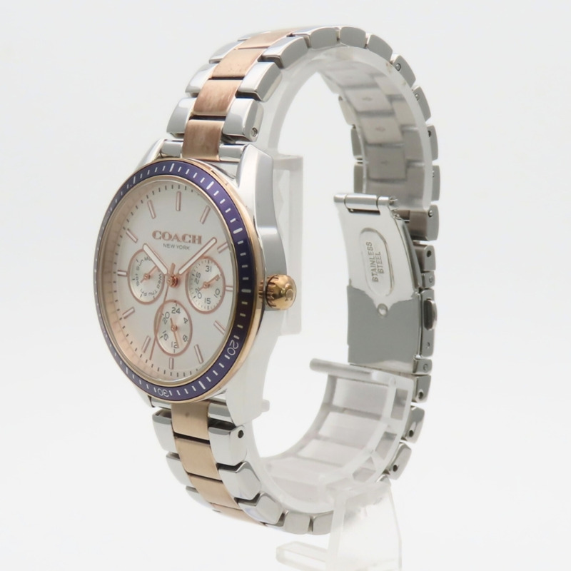 Coach Preston Sport CA.129.7.96.1673 日期星期顯示不鏽鋼金珍珠白雙色腕錶-4