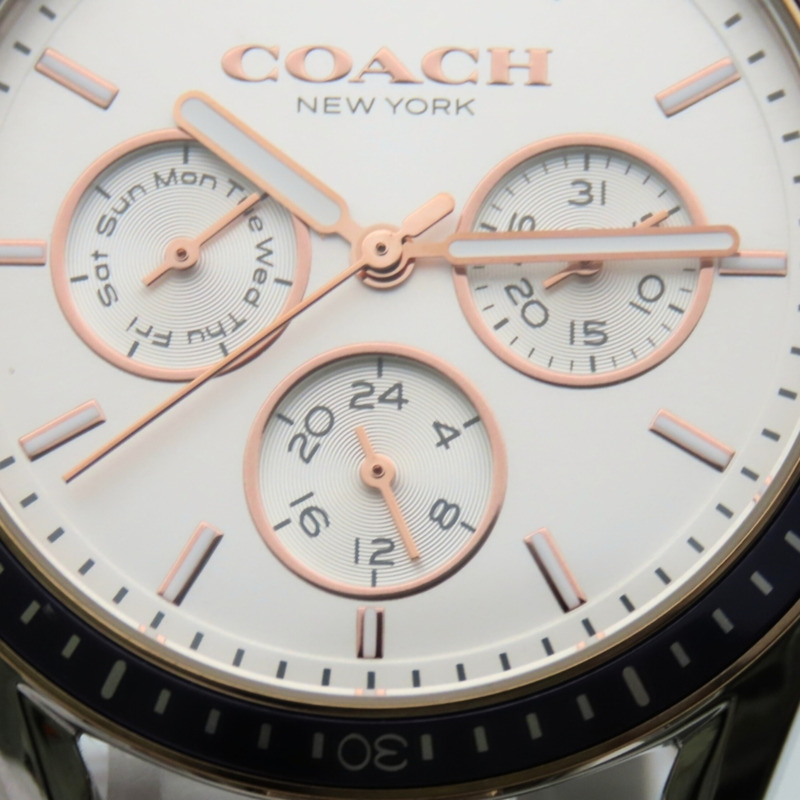 Coach Preston Sport CA.129.7.96.1673 日期星期顯示不鏽鋼金珍珠白雙色腕錶-8
