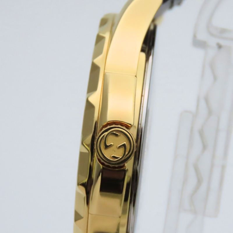 Gucci Bee 126.4 不鏽鋼皮革腕錶，金色、黑色、綠松石藍色，男士腕錶。-6