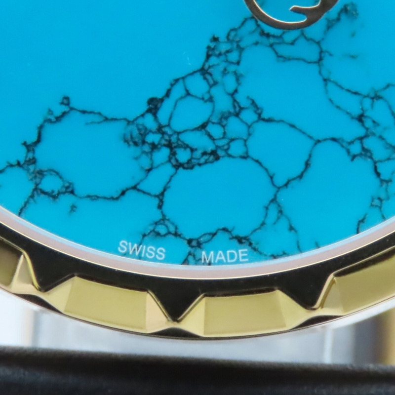 Gucci Bee 126.4 不鏽鋼皮革腕錶，金色、黑色、綠松石藍色，男士腕錶。-9