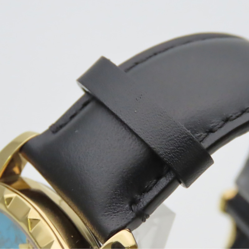 Gucci Bee 126.4 不鏽鋼皮革腕錶，金色、黑色、綠松石藍色，男士腕錶。-12