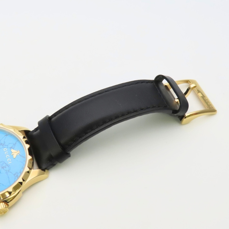 Gucci Bee 126.4 不鏽鋼皮革腕錶，金色、黑色、綠松石藍色，男士腕錶。-18
