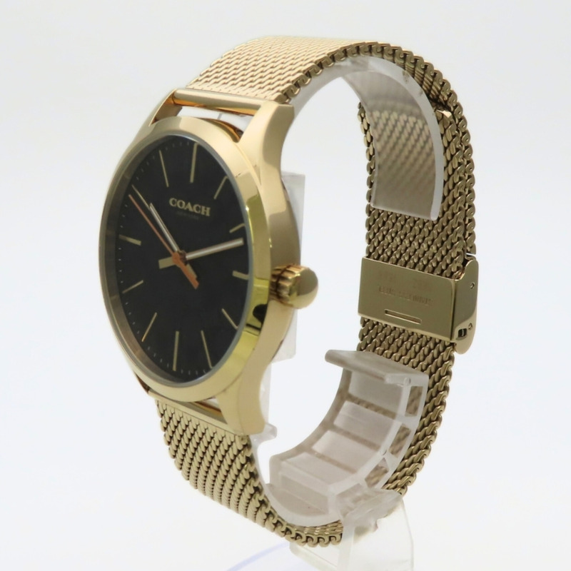 蔻馳 Baxter 39毫米 CA.118.2.34.232 經典不鏽鋼金色黑色網狀錶帶男士腕錶 COACH-3