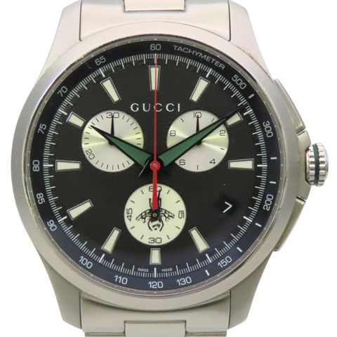 Gucci G-Timeless Chronograph 126.2 不鏽鋼腕錶，黑色錶盤，男錶。
