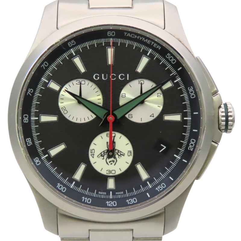 Gucci G-Timeless Chronograph 126.2 不鏽鋼腕錶，黑色錶盤，男錶。-0