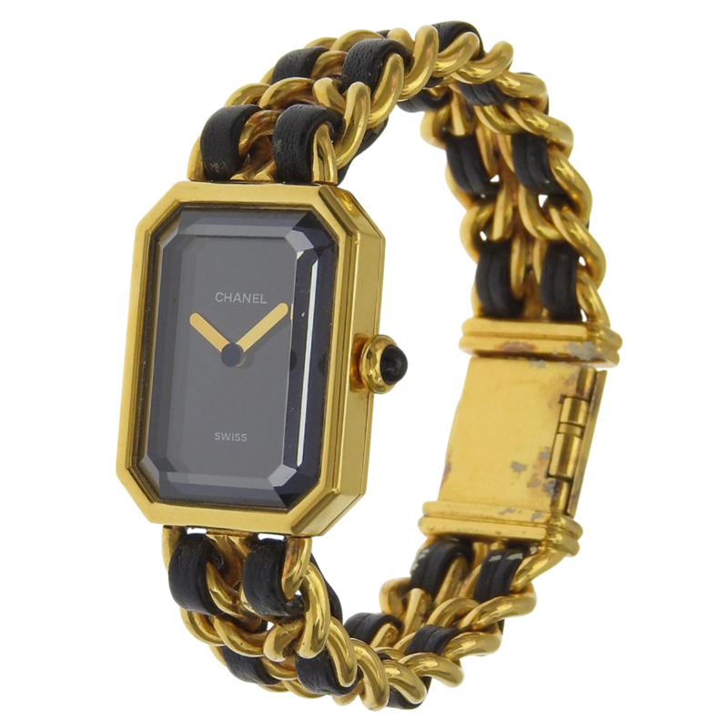 香奈兒 Premiere S 女士腕錶 H0001 鍍金 x 黑色皮革錶帶 石英模擬錶盤-1
