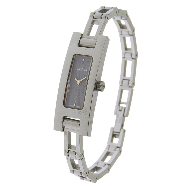 Gucci 3900L 女士不鏽鋼石英模擬腕錶，黑色錶盤-1