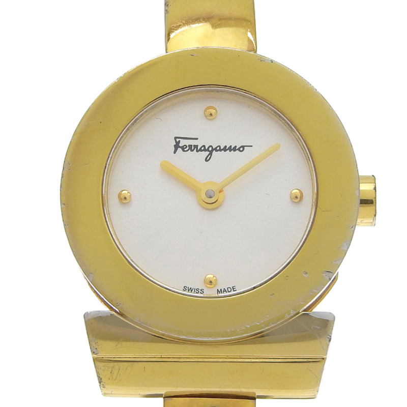 Salvatore Ferragamo Gancini FQ5 鍍金石英模擬腕錶，銀色錶盤，女士款-0