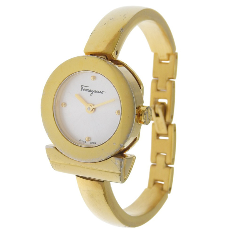 Salvatore Ferragamo Gancini FQ5 鍍金石英模擬腕錶，銀色錶盤，女士款-1