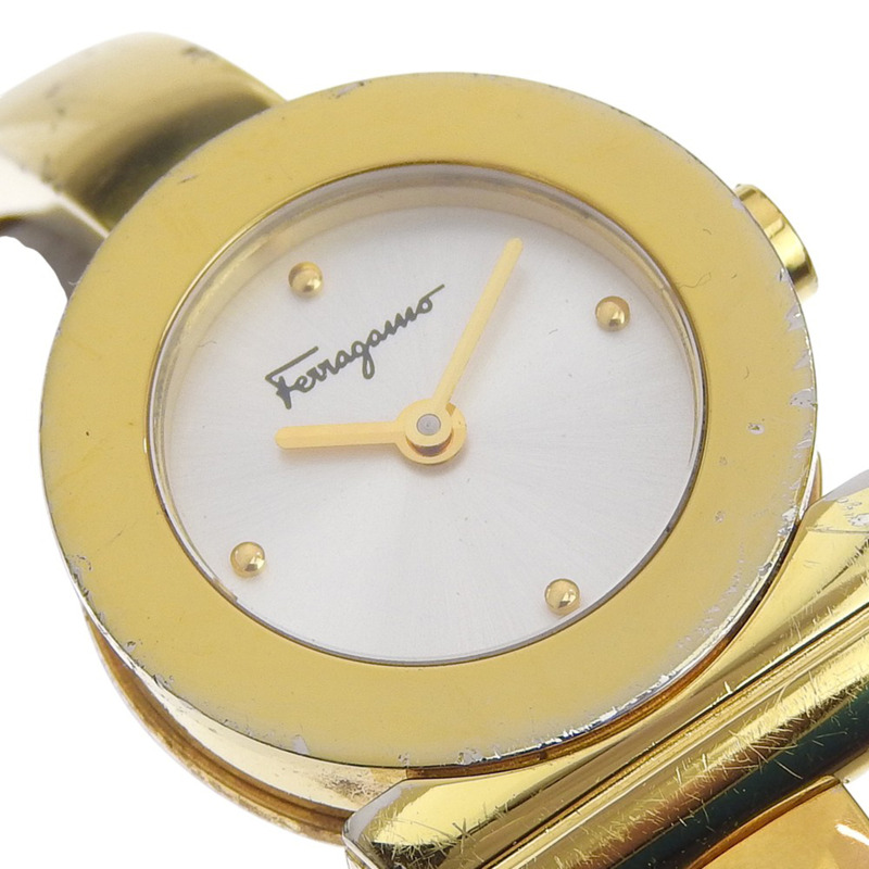 Salvatore Ferragamo Gancini FQ5 鍍金石英模擬腕錶，銀色錶盤，女士款-2