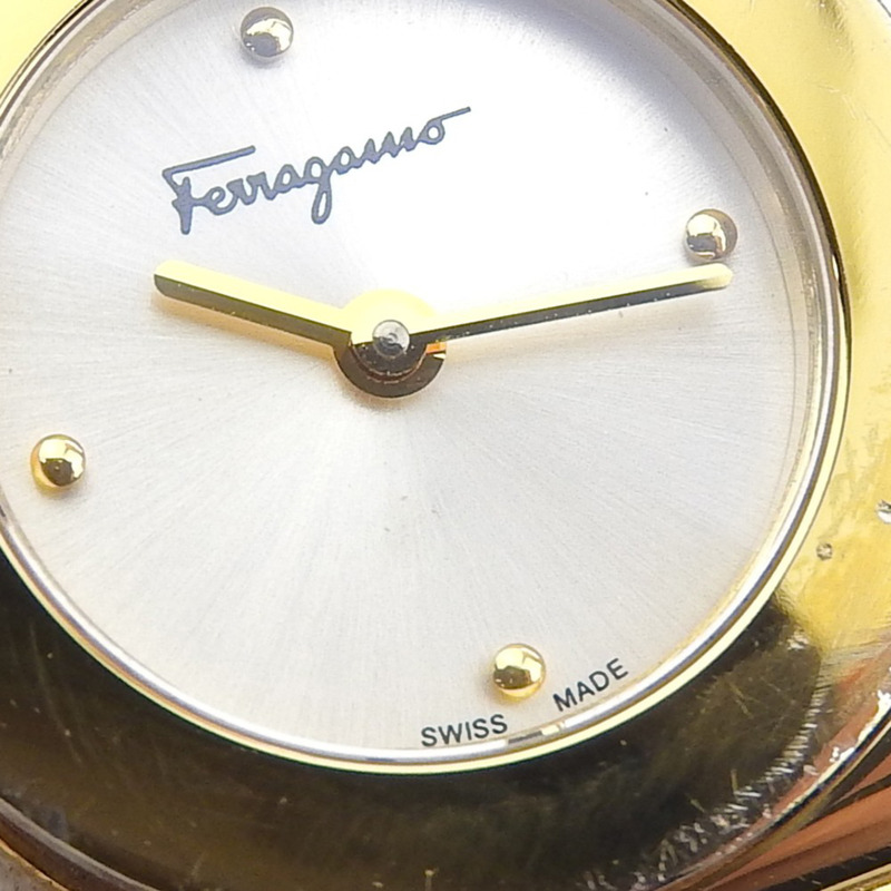Salvatore Ferragamo Gancini FQ5 鍍金石英模擬腕錶，銀色錶盤，女士款-7