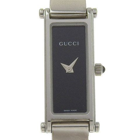 Gucci 1500L 女士不鏽鋼石英模擬腕錶，黑色錶盤