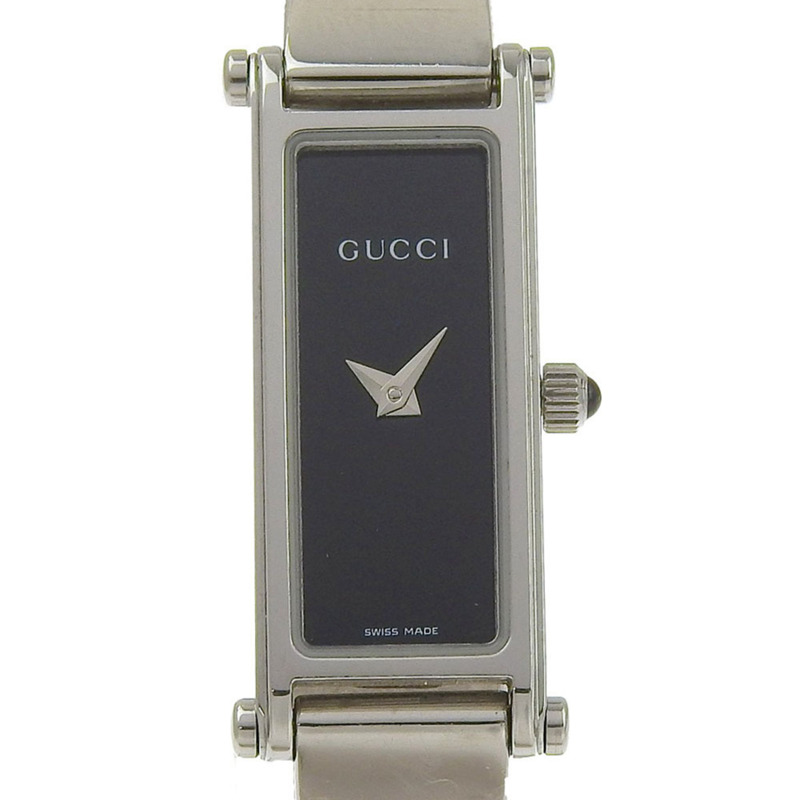 Gucci 1500L 女士不鏽鋼石英模擬腕錶，黑色錶盤-0