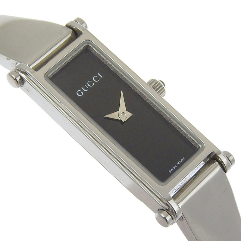 Gucci 1500L 女士不鏽鋼石英模擬腕錶，黑色錶盤-2