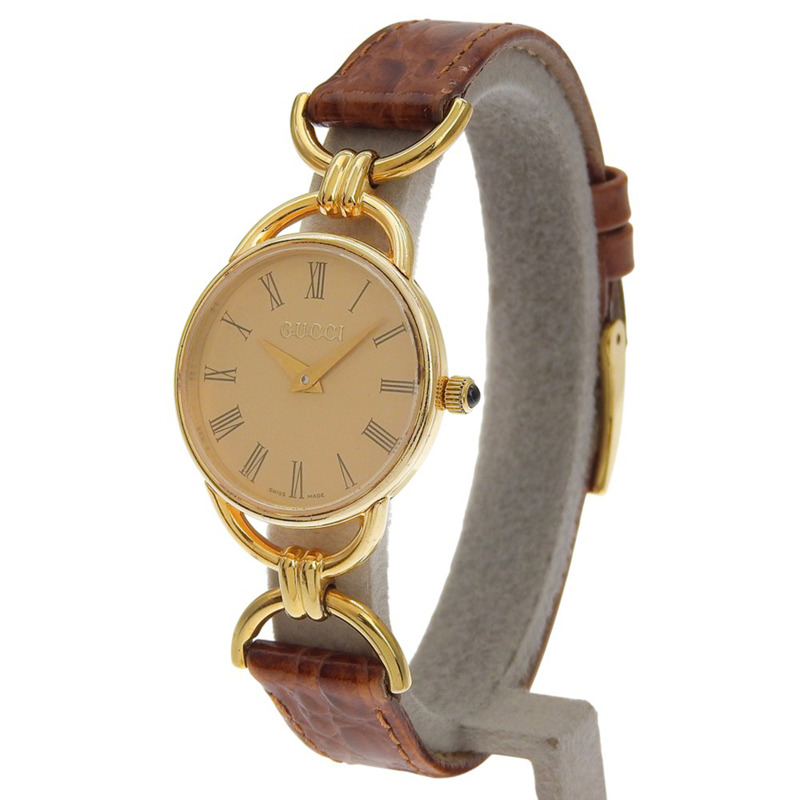 Gucci GUCCI 6000.2.L 鍍金 x 皮革錶帶 石英模擬錶盤 女士腕錶-1