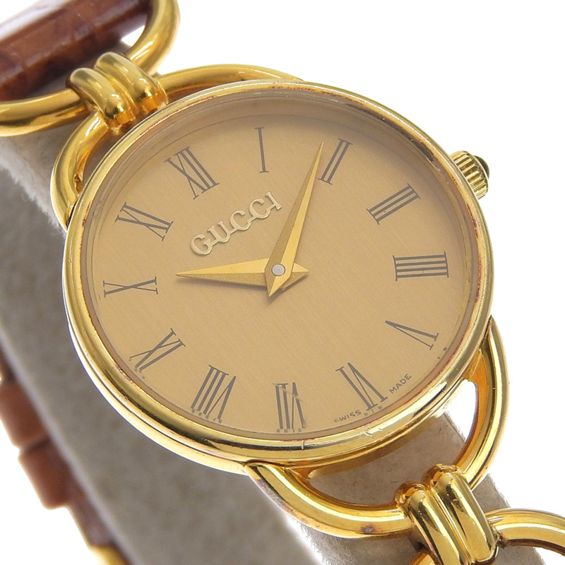 Gucci GUCCI 6000.2.L 鍍金 x 皮革錶帶 石英模擬錶盤 女士腕錶-2